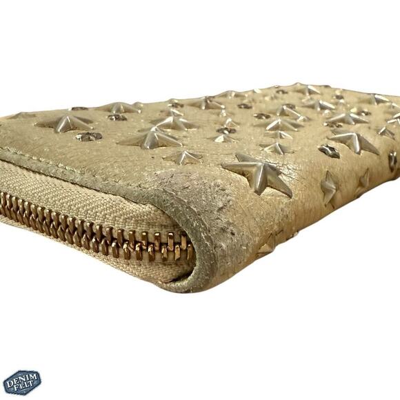 Jimmy Choo Metallic Star-Studded Zip-Around Long Wallet Leather, Made in Italy - Picture 4 of 13